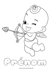 Coloriage gratuit Je t'aime Saint valentin Cupidon Ange Flèche