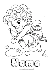 Free coloring I love you Valentine's Day Cupid Angel Arrow