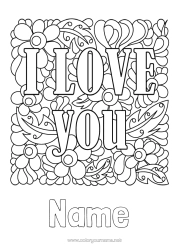 Free colouring Flowers I love you. 