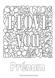 Coloriage gratuit Fleurs Je t'aime 