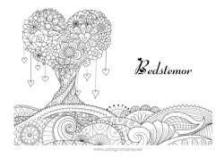 Farvelægningssiden for børn Hjerte Mandala Jeg elsker dig. Valentinsdag Træ 