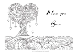 Free colouring Heart Mandala I love you. Valentine's Day Tree