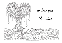 Free colouring Heart Mandala I love you. Valentine's Day Tree
