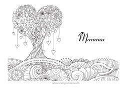 Pagina da colorare per bambini Cuore Mandala Ti amo San Valentino Albero 