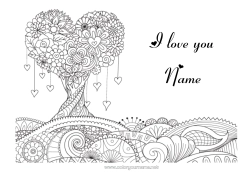 Coloring to customize Heart Mandala I love you Valentine's Day Tree 
