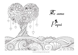 Colorear gratis Corazón Mandala Te amo Día de San Valentín Árbol Mensaje