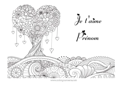 Coloriage gratuit Coeur Mandala Je t'aime Saint valentin Arbre 