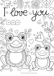 Free colouring Dad Mum Grandma Grandad Happy birthday Frog I love you. Animal