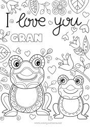 Free colouring Dad Mum Grandma Grandad Happy birthday Frog I love you. Animal