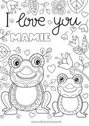 Coloriage enfant Papa Maman Mamie Papi Bonne fête Grenouille Je t'aime Animal 