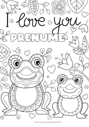 Pagină de colorat personalizată Tată Mama Bunica Bunicul La mulți ani! Broască Te iubesc. Animal 