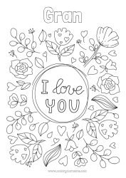 Free colouring Flowers I love you.