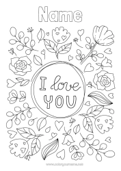Free colouring Flowers I love you. 