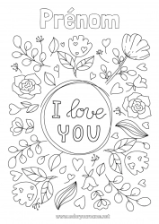 Coloriage gratuit Fleurs Je t'aime 