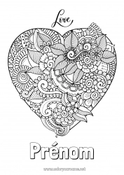 Coloriage gratuit Fleurs Coeur Mandala Je t'aime 