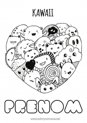 Coloriage gratuit Mignon Coeur Kawaii