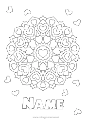 Free colouring Heart Mandala I love you.