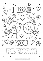 Coloriage gratuit Oiseau Je t'aime Animal Saint valentin 