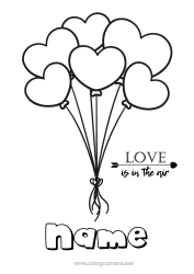 Free colouring Heart Balloons I love you. Valentine's Day