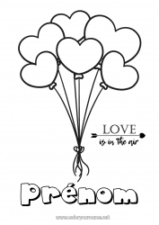 Coloriage à personnaliser Coeur Ballons Je t'aime Saint valentin 