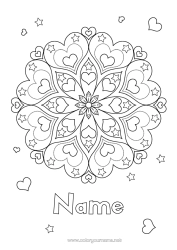 Free colouring Calm and zen Heart Mandala I love you.