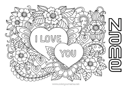 Free colouring Flowers I love you. Valentine's Day 