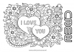 Free coloring Flowers I love you Valentine's Day 