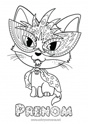 Coloriage gratuit Déguisement Masque Chat Animal Chiens et chats