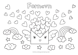 Farvelægningssiden tilpasning Hjerte Kawaii Jeg elsker dig. Regnbue Kuvert