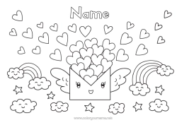 Colouring to customise Heart Cute I Love You. Rainbow Envelope
