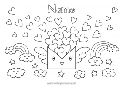 Free coloring Heart Kawaii I love you Rainbow Envelope