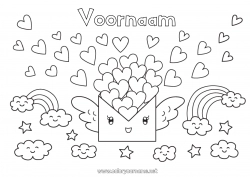 Gratis kleurplaat Hart Kawaii Ik hou van jou Regenboog Envelop