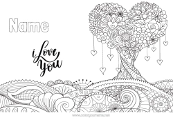 Free colouring Heart Mandala I love you. Tree 