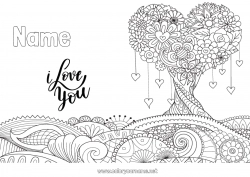 Free coloring Heart Mandala I love you Tree 