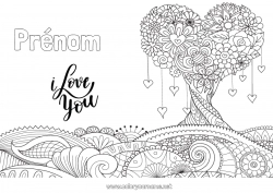 Coloriage à personnaliser Coeur Mandala Je t'aime Arbre 