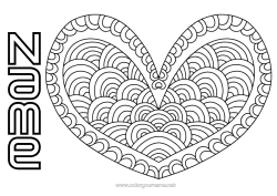 Free colouring Heart Mandala I love you. Big heart
