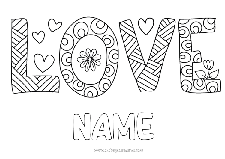 Colouring page to print I Love You. "Love" Message