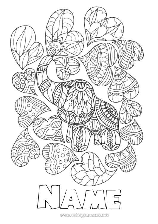 Colouring page to print Heart Mandala Elephant Animal Farm Animals Wild Animals Of Africa