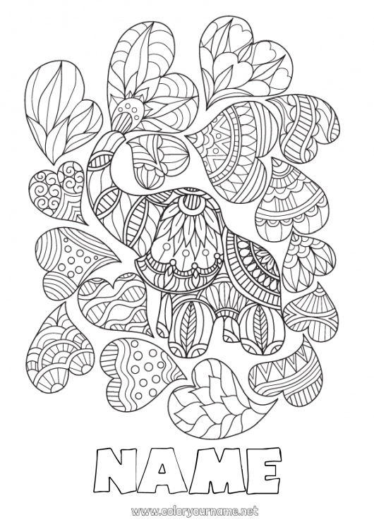 Coloring page to print Heart Mandala Elephant Animal Farm animals Wild animals of Africa