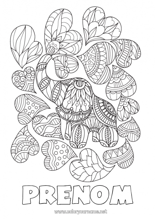 Coloriage à imprimer Coeur Mandala élephant Animal Animaux de la ferme Animaux sauvages d'Afrique