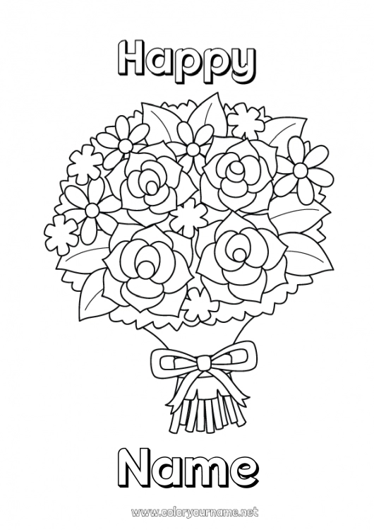 Coloring page to print Flowers Happy feast day !