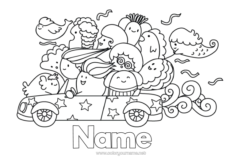 Colouring page to print Cute Vehicles Car Cars, Vans And Motorhomes
