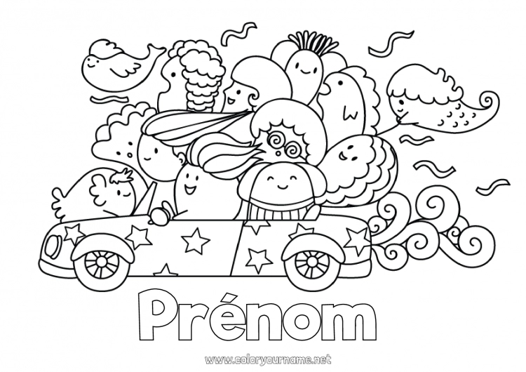 Coloriage à imprimer Kawaii Véhicules Voiture Voitures, vans et camping-cars