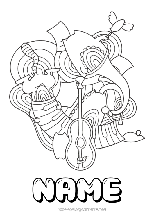 Colouring page to print Cute Music Music Day Piano Musical Instruments