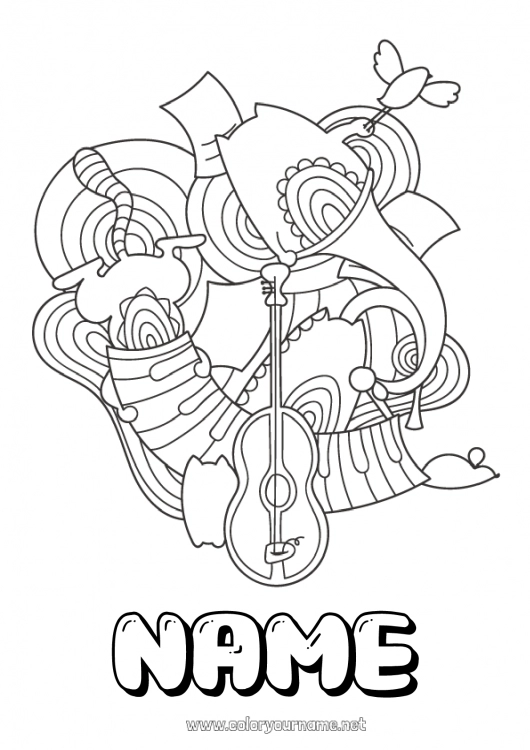 Coloring page to print Kawaii Music World Music Day Piano Musical instruments