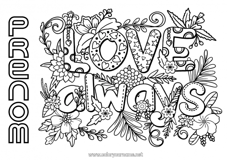 Coloriage à imprimer Fleurs Je t'aime Saint valentin 