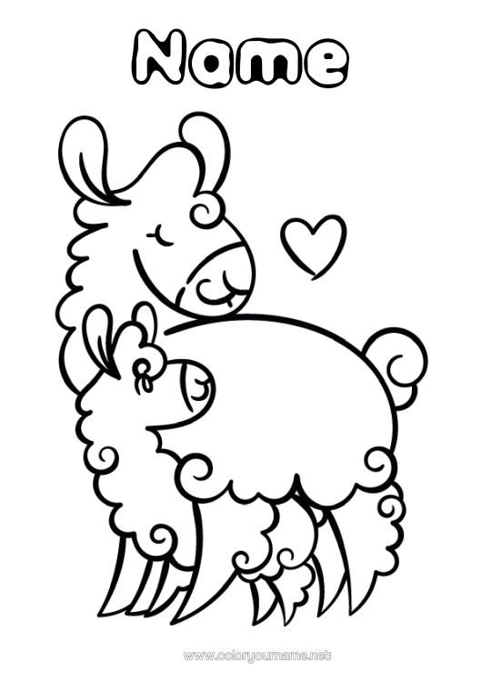 Colouring page to print Dad Mum Happy Birthday I Love You. Animal Llama Other Animals Of The World