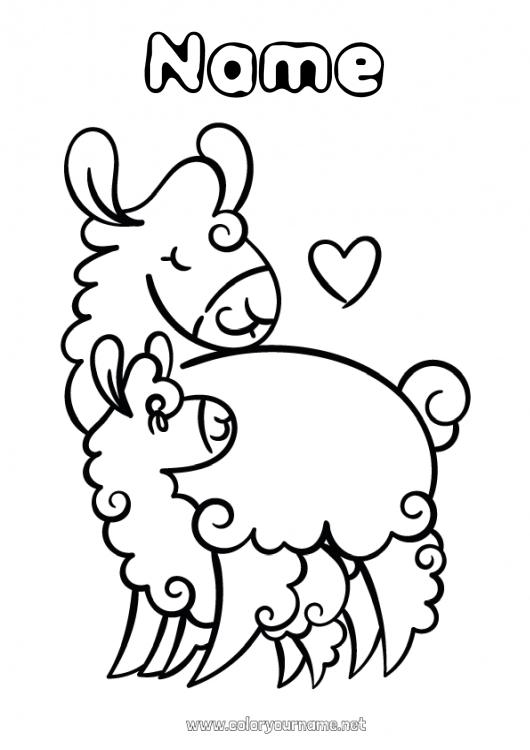 Coloring page to print Dad Mum Happy feast day ! I love you Animal Llama Other animals of the world