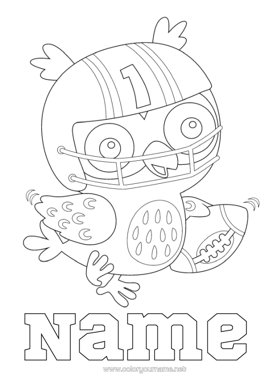 Colouring page to print Sport Bird Owl, Tawny Owl Animal Super Bowl Rugby Rugby Ball Birds And Flying Mammals Team Sports