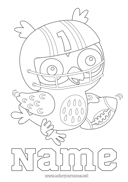 Coloring page to print Sport Bird Owl Animal Super Bowl Rugby American football ball Flying birds and mammals Team sports